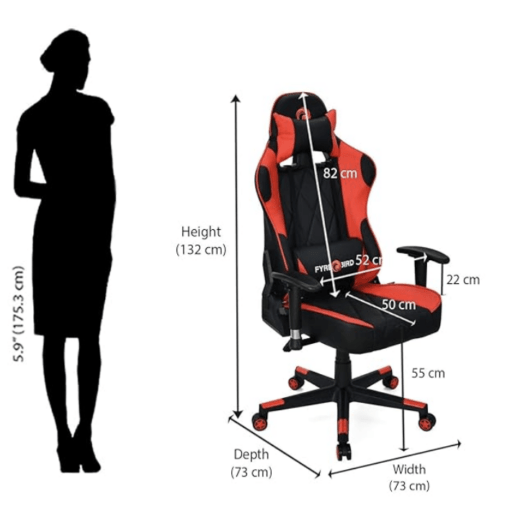 Nilkamal Fyrebird Marvel Ergonomic Gaming Chair with Adjustable Neck, Lumbar Pillow, 3D Adjustable Armrest, Gas Lift Mechanism, & 100mm Tilt (Finish: Black/Red) - Image 2